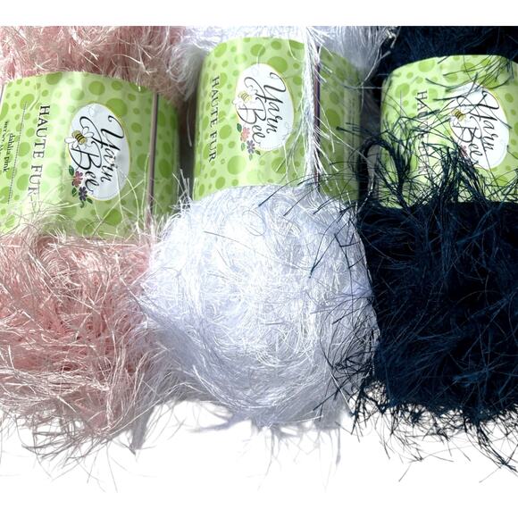 3 Skeins Yarn Bee Haute Fur (Exoline), Fun Fur | Pink, White, Navy Blue - Picture 5 of 5